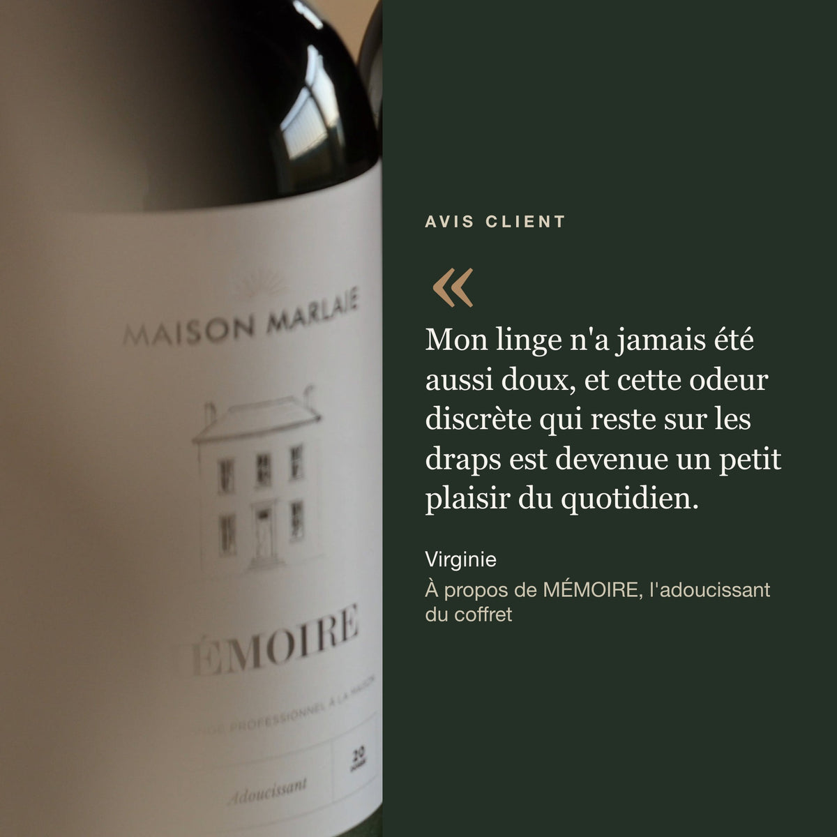 Avis de Virginie, cliente Maison Marlaie, sur MÉMOIRE, l'adoucissant du coffret