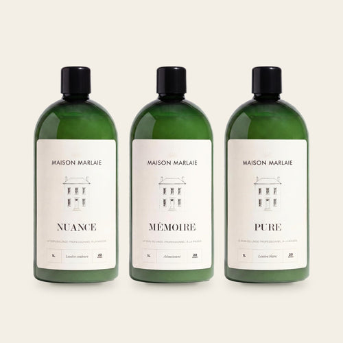 Coffret L'Essentiel Maison Marlaie : NUANCE, MÉMOIRE et PURE, trois flacons d'un litre