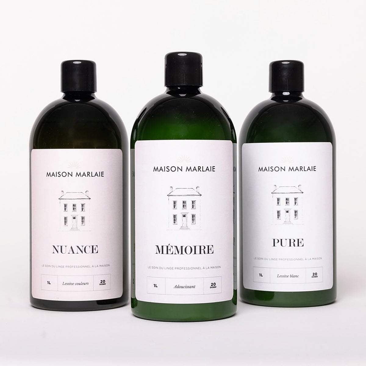 Coffret L'Essentiel Maison Marlaie : NUANCE, MÉMOIRE et PURE sur fond blanc