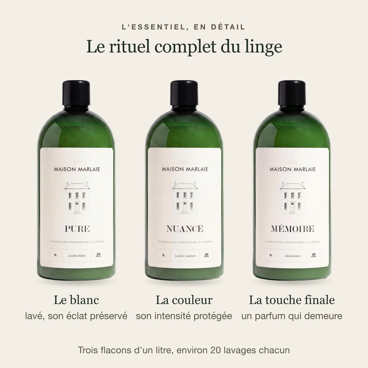 L'Essentiel en détail : PURE pour le blanc, NUANCE pour la couleur, MÉMOIRE pour la touche finale