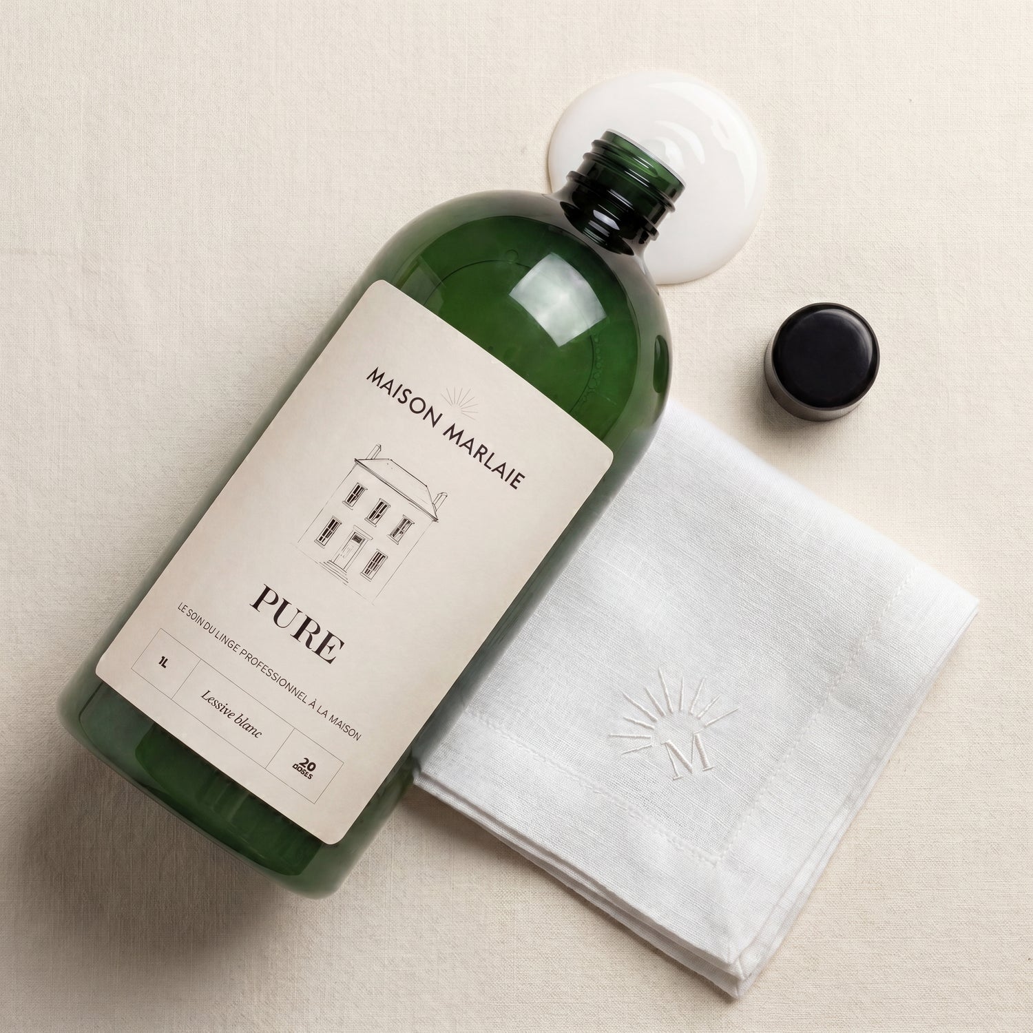 PURE Maison Marlaie, serviette brodee M sur lin